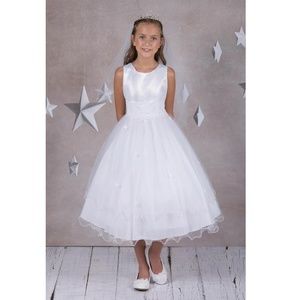 Junior Girls Kids Toddler First Communion Sleeveless Embroidery Tulle Girl Dress